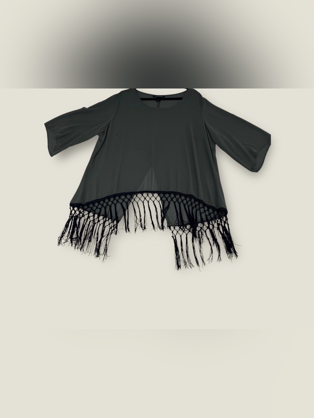 Catherine’s Fringe Hem 3/4 Sleeves Top Size 18/20 Olive Green & Black